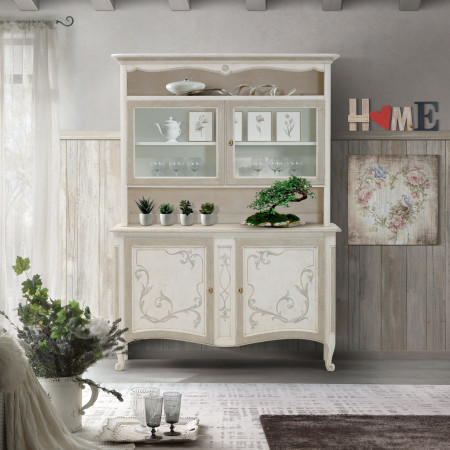 Cristalliera Shabby Chic con ante vetro decorate