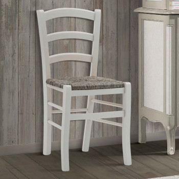 Sedia Shabby Chic bianca con fondo in paglia