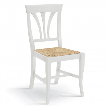 Sedia Shabby Chic con fondino in paglia e schienale a doghe