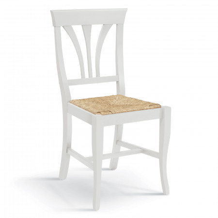 Sedia Shabby Chic con fondino in paglia e schienale a doghe