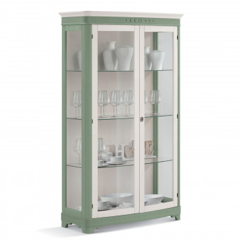 Vetrina Shabby Chic 2 ante con dettagli in legno e vetro