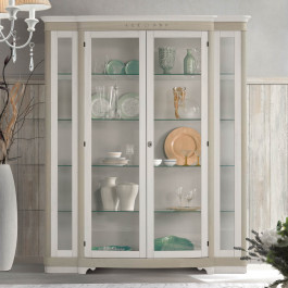 Porta TV Shabby Chic con 3 ante in vetro e dettagli eleganti