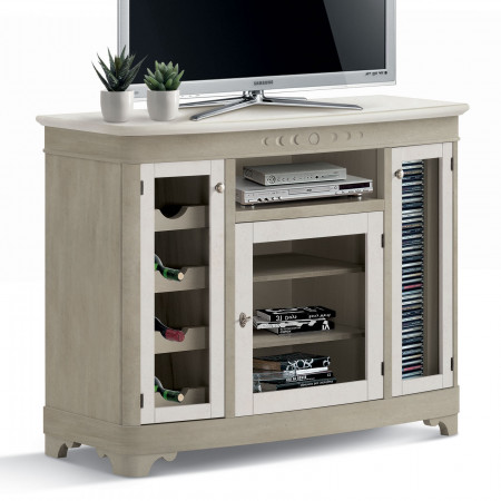 Porta TV Shabby Chic con 3 ante in vetro e dettagli eleganti