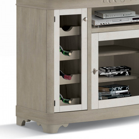Porta TV Shabby Chic con 3 ante in vetro, dettaglio bottiglia