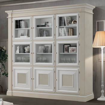 Vetrina Shabby Chic 9 ante con decori, legno e vetro