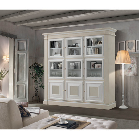Vetrina Shabby Chic 9 ante, dettagli in legno e vetro