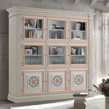 Vetrina Shabby Chic 9 ante, decorazioni artigianali