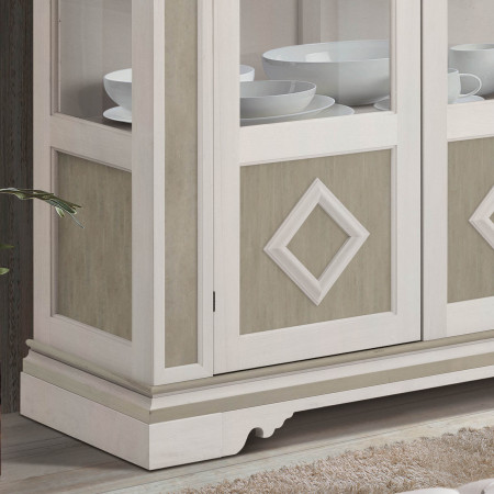 Vetrina Shabby Chic due ante in vetro con dettagli rombo