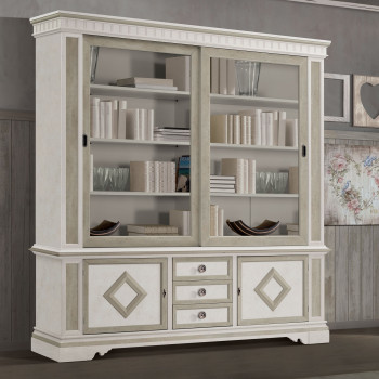 Libreria Shabby Chic con ante scorrevoli, dettaglio legno