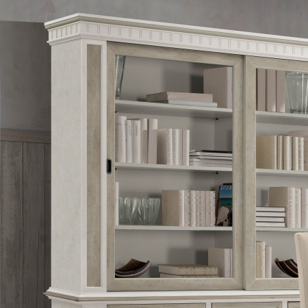 Libreria Shabby Chic dettaglio ante scorrevoli in vetro