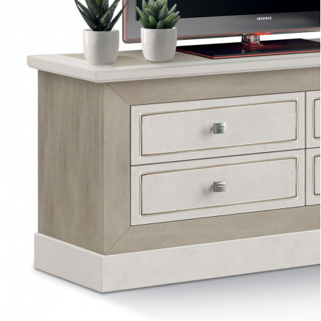 Porta TV Shabby Chic con 4 cassetti, dettagli laterali