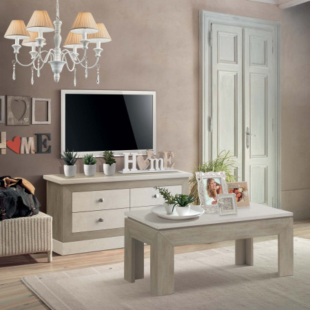 Porta TV Shabby Chic con 4 cassetti in ambiente