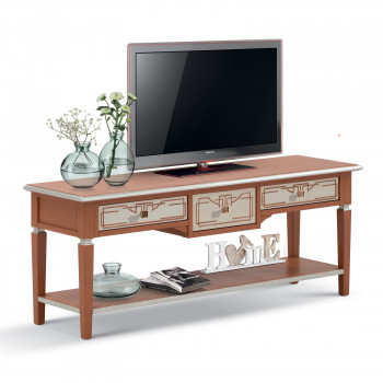 Porta TV Shabby Chic con 3 cassetti, dettaglio decorativo