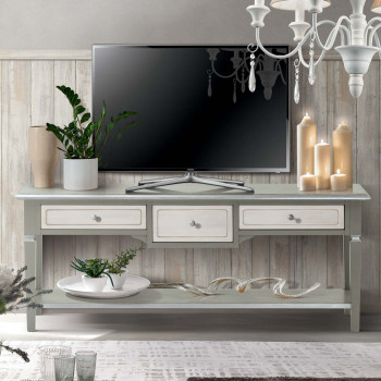 Porta TV Shabby Chic con 3 cassetti e TV sopra