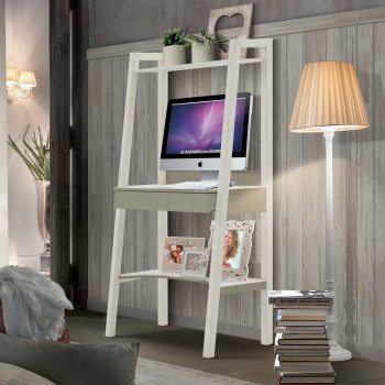 Scrittoio Porta PC Shabby Chic, dettaglio mensola e cassetto