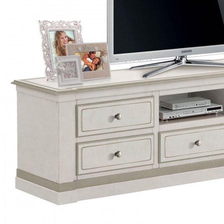 Porta TV Shabby Chic con 5 cassetti e vano aperto
