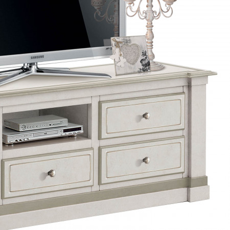 Porta TV Shabby Chic, dettaglio cassetti decorati