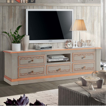 Porta TV Shabby Chic con cassetti decorati e vano aperto
