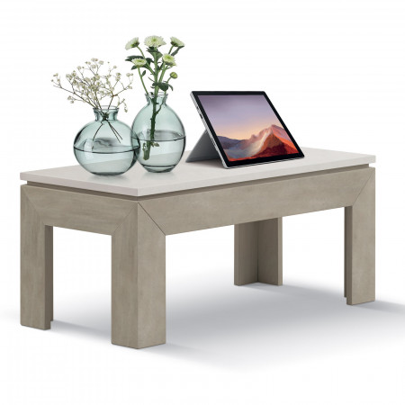 Tavolino Shabby Chic rettangolare con piano in legno e vasi decorativi