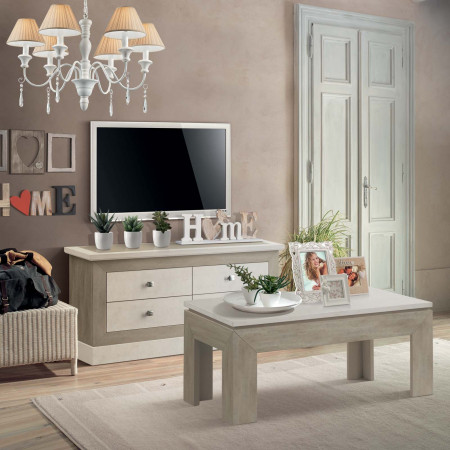 Tavolino Shabby Chic rettangolare con piano in legno