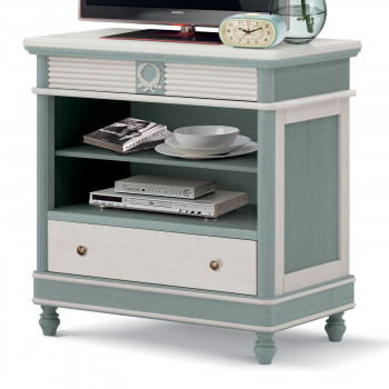 Porta TV Shabby Chic con cassetto, dettagli in legno verniciato