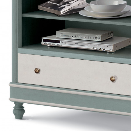 Porta TV Shabby Chic con cassetto, dettaglio legno verniciato