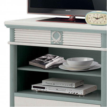 Dettaglio Porta TV Shabby Chic, legno pastello, cassetto