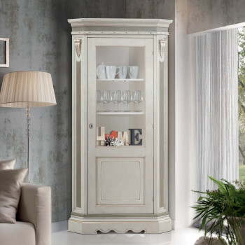 Vetrina Shabby Chic ad angolo con vetro e decori