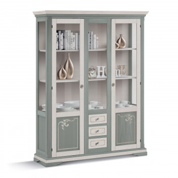 Vetrina Shabby Chic con ante in vetro e decori a rilievo