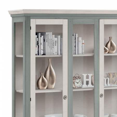 Vetrina Shabby Chic con ante in vetro, dettaglio legno