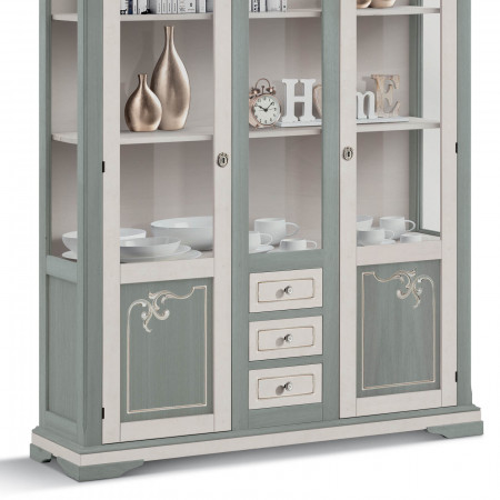 Vetrina Shabby Chic, dettaglio anta e cassetti