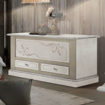 Cassapanca Shabby Chic decorata, dettaglio 2 cassetti in legno