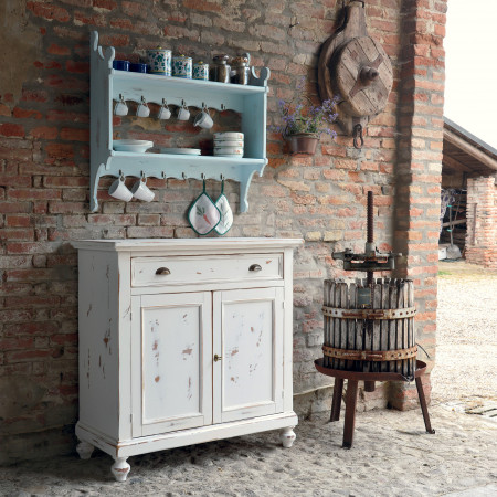 Credenza shabby chic con 2 ante in legno, piedini classici