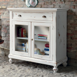 Credenza shabby chic con 2 ante vetro