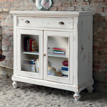 Credenza shabby chic con 2 ante vetro e un cassetto
