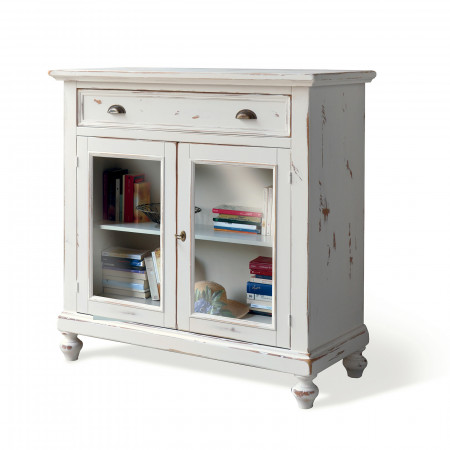 Credenza shabby chic con 2 ante vetro, dettaglio frontale