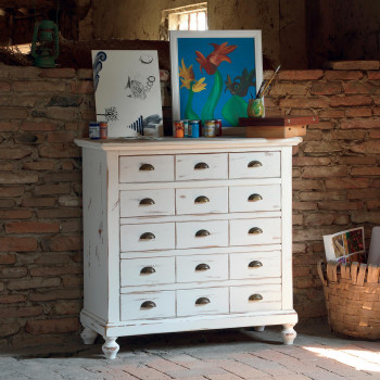 Cassettiera shabby chic con 5 cassetti, piedi torniti