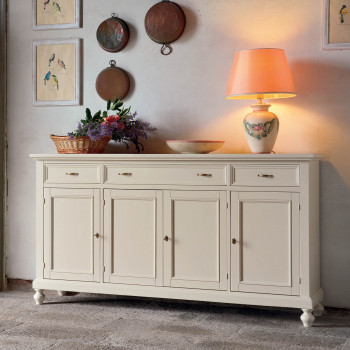 Credenza 4 ante shabby chic in legno con piedi torniti