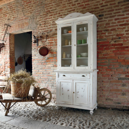 Credenza due ante con vetrina shabby chic in legno