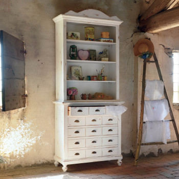 Credenza con alzata 2 ante vetro in legno shabby chic