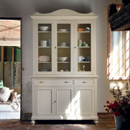 Credenza con vetrina due ante shabby chic e ripiani