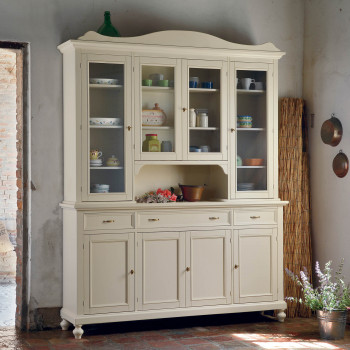Credenza shabby chic con vetrina e ripiani regolabili