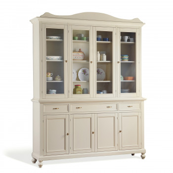 Credenza con vetrina shabby chic, dettaglio ripiani