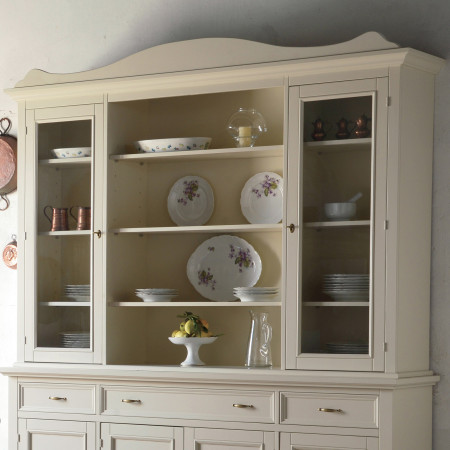 Credenza 4 ante con vetrina shabby chic dettaglio piatti