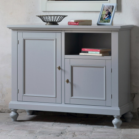 Porta TV con 2 ante shabby chic, dettaglio piedini legno