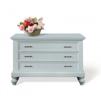 Panca shabby chic con 3 cassetti, dettaglio frontale