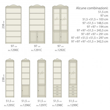 Dettaglio libreria componibile shabby chic con 2 ante