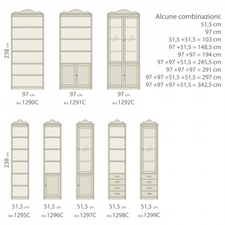 Libreria componibile shabby chic con 2 ante