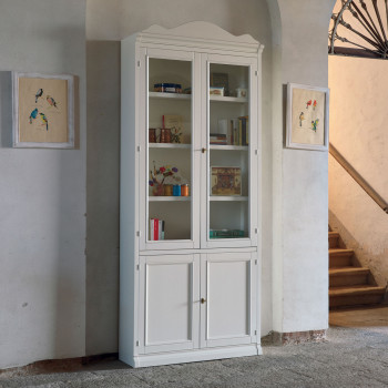Libreria 4 porte shabby chic con ante in vetro