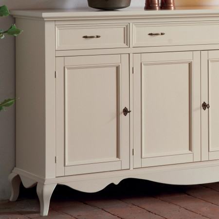 Credenza 4 ante shabby chic in legno con piedini sagomati